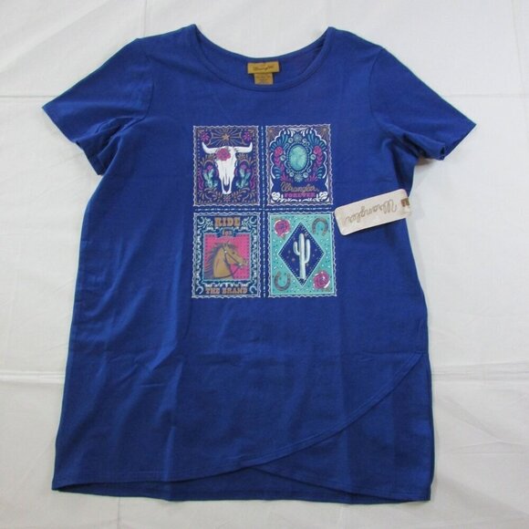 Wrangler Girl's XL Short Sleeve Western Print Tulip Hem Graphic T-Shirt - Navy - Picture 1 of 4